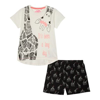 Girls' white and black giraffe pyjama set